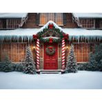 Venspor Kırmızı Kapıda Büyülü Noel Dekoru Stüdyo Fonu 200 x 150 cm Arka Plan