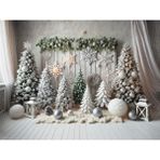Venspor Kış Masalı Kar Tanesi ve Çam Ağaçları Arka Plan Stüdyo Fonu 200X150CM