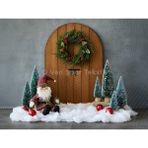 Venspor Kış Temalı Yılbaşı Stüdyo Fonu 200 x 150 cm Ahşap Kapı ve Noel Baba Arka Plan