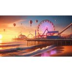 Venspor Lunapark ve Balonlarla Gün Batımı Temalı Arkaplan 200 x 150 cm Fon Duvar Örtüsü
