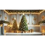 Venspor Noel Dekoru ile Altın Yıldız ve Çam Ağacı Temalı Profesyonel Fotoğrafçılık Fonu - 200X150CM Stüdyo Arkaplanı - 200 x 150