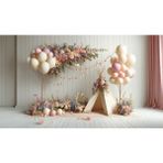Venspor Pastel Çiçek ve Balon Temalı Çadır Arkaplan 200 x 150 cm Fon Duvar Örtüsü
