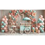 Venspor Pastel Renkli Dondurma Standı ve Balonlarla Süslenmiş Doğum Günü Temalı Stüdyo Arka Planı 200 x 150 cm
