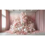 Venspor Pembe Balonlar ve Çiçeklerle Bezenmiş Romantik Stüdyo Arkaplanı - Profesyonel Fotoğrafçılık Fonu 200X150CM Arka Plan