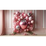 Venspor Pembe ve Gümüş Balonlarla Bezenmiş Çilek Temalı Parti Arkaplanı 200 x 150 cm Fon Duvar Örtüsü