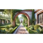 Venspor Profesyonel Fotoğrafçılık Fonu, Arnavut Kaldırımlı Bahçe ve Tuğla Kemerli Ev Temalı Stüdyo Arkaplanı, 200X150CM Arka Plan - 200 x 150