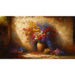 Venspor Renkli Çiçek Demetleriyle Dolup Taşan Büyük Vazo Taş Duvar Arkaplan 200 x 150 cm Duvar Örtüsü ve Fotoğraf Fonu