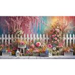 Venspor Renkli Çiçekler ve Beyaz Çit Temalı Profesyonel Fotoğrafçılık Fonu - 200X150CM Stüdyo Arkaplanı