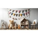 Venspor Sevimli Peluş Ayılar ve Renkli Bayraklarla Bezenmiş Çocuk Odası Arkaplanı, 200X150CM, Fon, Duvar Örtüsü - 200 x 150