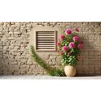 Venspor Taş Duvar Üzerinde Pembe Çiçekli Saksı ve Panjurlu Pencere Temalı Stüdyo Arkaplanı 200X150CM Profesyonel Fotoğrafçılık Fonu Arka Plan