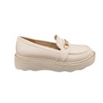 Ventes Kalın Taban Tokalı Taş İşlemeli Günlük Kadın Loafer Makosen Ayakkabı BEJ 37