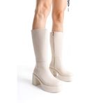 Ventes Kalın Taban Topuklu Fermuarlı Diz Altı Sade Klasik Kadın Çizme 914303-Z - 38 - Ten Cilt