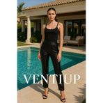 VENTİUP Noir Shine Payetli Yüksek Bel Pantolon