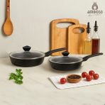 Vento 4 Parça Döküm Cam Kapaklı Tava 22-26 cm - Siyah