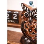 Ventoze Dekoratif Ahşap Baykuş Masa Takvimi | Sonsuz Takvim Ofis Ev Hediyesi Retro Tasarım 14X15 cm - Ahşap - Bej - Siyah