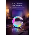 Ventoze Kablosuz Işıklı Hoparlörlü Şarj Standı | Gece Lambası Kablosuz Şarj ve Bluetooth Hoparlör Bir Arada - Çok Renkli