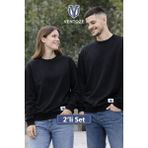 Ventoze Oversize Sweatshirt 2’li Set %100 Pamuk 3 Iplik Unisex Günlük Kullanım - XL - Siyah