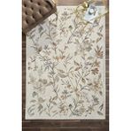 Venucci Home & Living Frezia Floral Bambu Polyester Oturma Odası Salon Mutfak Halısı Eskitme Çiçekli Vintage Halı - Krem - 80 x 150 cm