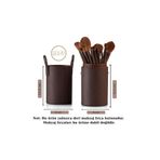 Venura Beauty Suni Deri Makyaj Fırça Kutusu, Çift Bölmeli, Taşımaya Uygun Makyaj Fırçası Düzenleyici
