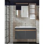 Venüs 80 cm Komple Mdf Banyo Dolabı, Seramik Lavabolu, Havluluklu Banyo Dolabı Seti Hazır Kurulu-Antrasit