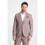 Venüs Erkek Vizon 4 Mevsim Rahat Kumaş Slim Fit Yarım Astar Ceketi 2'li Takım Elbise Vizon 58