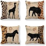 Venus*L 4'lü Set, Afrika Hayvanları, Zürafa, Fil, At, Zebra Desenli ve Leopar Desenli Leopar Desenli Dekoratif Kırlent Kılıfları, Tek Taraflı Baskılı, Pamuklu Keten, 18x18 İnç (45x45 cm)