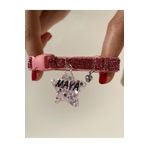 VenüsTakı "yıldız" Şeklinde Pembe Tasma - Zilli - Sugar Pink Glitter - Isimli Kedi/ Küçük Irk Köpek Tasması