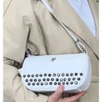 Vera Çanta Nas Bag Mini Kadın Taşlı Zımbalı Omuz ve Çapraz Baget Çanta - 001-Beyaz