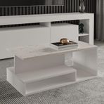 Vera Mini Orta Sehpa – Modern Tasarım, Fonksiyonel Raflı Yapı, Beyaz/Beyaz Mermer