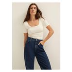 Vera Tekstil Kadın, Ekru,Kare yakalı,kısa kollu,slim fit basic tisört.