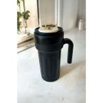 Verahed Dijital Sıcaklık Göstergeli 700ML Sızdırmaz Vakumlu Ergonomik Saplı Paslanmaz Çelik Termos Bardak - Mat Siyah