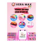 veramax 208 Parça Çocuk Boyama Seti Kırtasiye Fırça,Kalem,Renk Paleti Sulu,Pastel,Kuru Boya Çizim Kağıdı V24