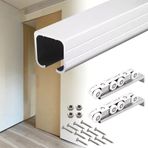 Veranda Sürgülü Kapı Ray Takımı - 4 ila 20 Ft Dış Ahır Kapısı Donanımı Gizlilik Cep Kapısının Değiştirilmesi 8 Tekerlekli Arabalar ve Düzgün Çalışma için Zemin Kılavuzları