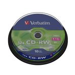 Verbatim CD-RW 700 MB, 10'lu paket mil, boş CD yazılabilir, uzun ömürlü 12 kat yanma hızı, boş CD'ler, boş CD'ler, boş ses CD'leri, yeniden yazılabilir, CD boş
