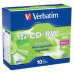 Verbatim CD-RW 700MB 4X-12X Yeniden Yazılabilir Boş Medya - İnce Mücevher Kılıflarında 10 Disk, Gümüş