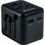 Verbatim Evrensel seyahat adaptörü UTA‑01, 2 USB A bağlantılı priz adaptörü, dizüstü bilgisayar, cep telefonu, kamera ve benzerleri için seyahat fişi, dünya çapında kullanılabilir, 100-250 V