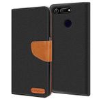 Verco Honor View 20 ile uyumlu kılıf, Honor Huawei View 20 için koruyucu kılıf çanta Denim tekstil Book Case Flip Case - kapaklı kılıf siyah