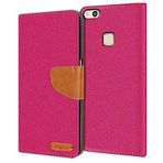 Verco P10 Lite Kılıf, Koruyucu Kılıf Huawei P10 Lite için Çanta Denim Tekstil Book Case Flip Case - Katlanır Kılıf Pembe