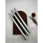Verda Desing Dekoratif Metalik Gümüş Silver Şamdan Mumu 3 Lü Set - 1