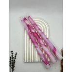 Verda Desing Dekoratif Özel Tasarım Pembe Ebru ve Mermer Desenli Şamdan Mumu 3 Lü Set - 1