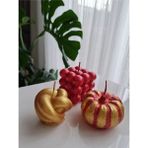 Verda Desing Kırmızı Simli Bubble, Altın Örgü ve Kırmızı Altın Bal Kabağı El Yapımı Dekoratif Tasarım Mum (3 Lü) - 1