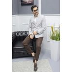 Verde Dokulu Gofre Kumaş Italyan Stil Slim Fit Kruvaze Erkek Ceket Gri - 56