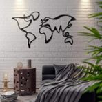 Verden, Benzersiz Tasarım Metal Dünya Haritası, Geometrik Duvar Sanatı, Ofis Ev Duvar Dekoru, Siyah, 47" X 27"