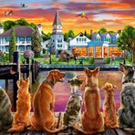 Vermont Christmas Dockside köpek Jigsaw yapboz 1000 parça
