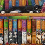 Vermont Christmas Kedi bir kitap rafı Jigsaw Puzzle 1000 parçalar