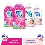 Vernel Max Taze Gül 2x1.44L & Vernel Max Sensitive 2x1.44L (4'lü Set) - 5,76 lt