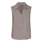 VERO MODA Kadın VMQUEENY SL SHIRT WVN GA Gömlek Koyu Bej M