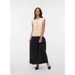 Vero Moda Krem Kadın Düz Standart Triko Kazak Vmgold Sl O-Neck Button Vest Boo - XS