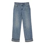 Vero Moda Orta Bel Düz Paça Düz Mavi Kadın Denim Pantolon VMALLISON MR STRAIGHT PEARL JEANS S