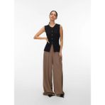 Vero Moda Yuvarlak Yaka Standart Düz Siyah Kadın Kazak Vmsaba Sl O-Neck Button Vest Btq - XS